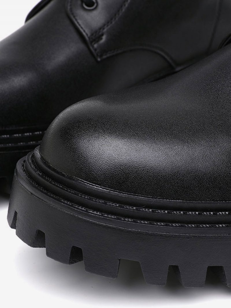 Herren-arbeitsstiefel Schwarze Pu-leder-kampfstiefel Mit Runder Zehenpartie - Schwarz