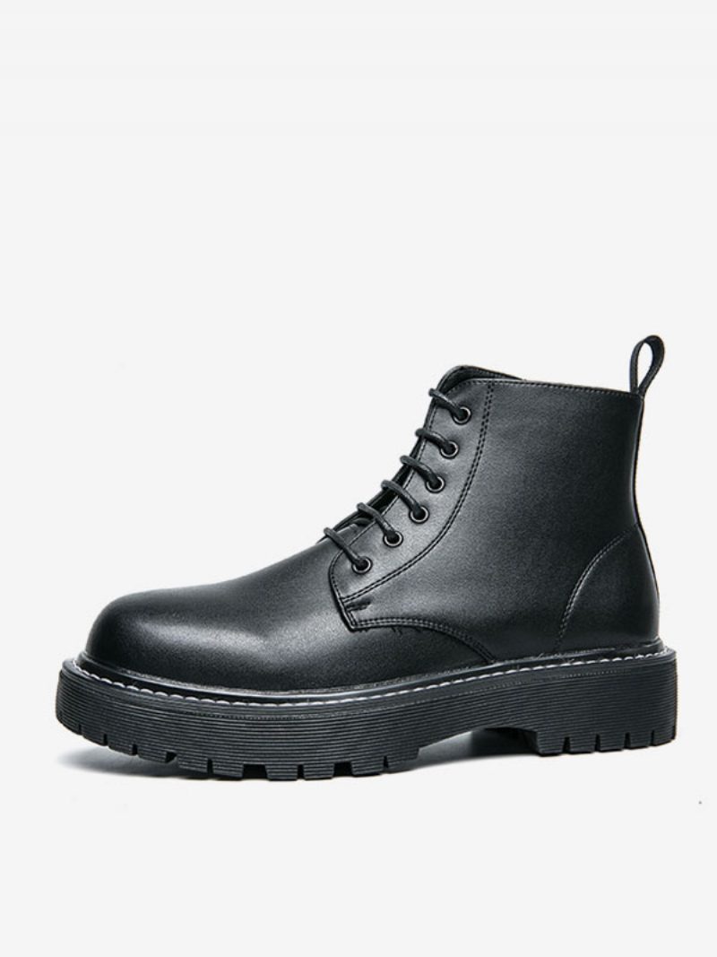 Herren-arbeitsstiefel Schwarze Pu-leder-kampfstiefel Mit Runder Zehenpartie - Schwarz