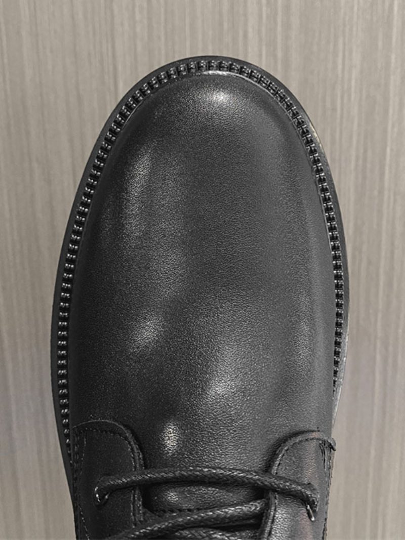 Herren-arbeitsstiefel Schwarze Pu-leder-kampfstiefel Mit Runder Zehenpartie - Schwarz