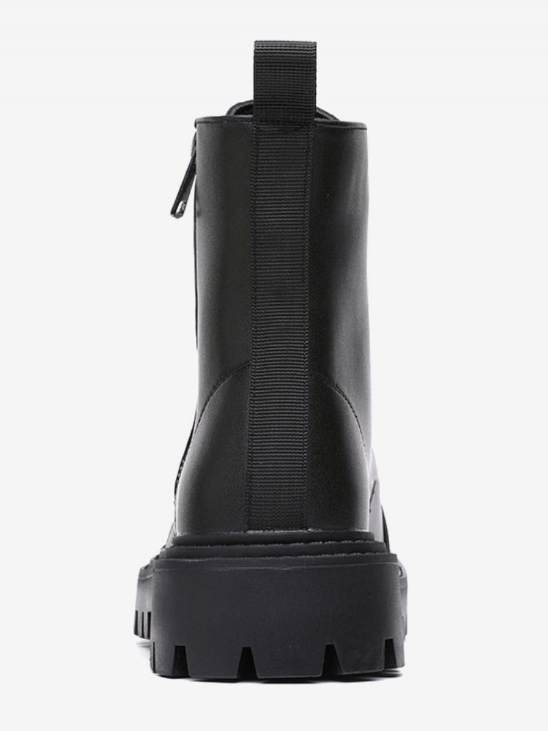 Herren-arbeitsstiefel Schwarze Pu-leder-kampfstiefel Mit Runder Zehenpartie - Schwarz