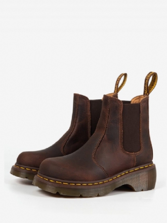 Herren-chelsea-stiefel Aus Kaffeebraunem Rindsleder Mit Runder Zehenpartie Und Kurzen Retro-slip-on-stiefeln