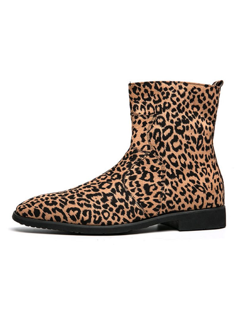 Herren-chelsea-stiefel Mit Leopardenmuster - Kaffeebraun