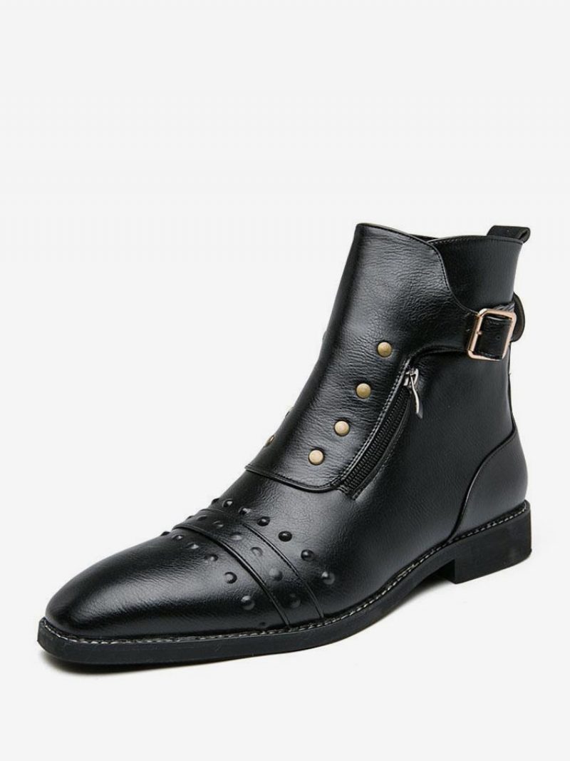 Herren-chelsea-stiefel Mit Nieten Und Stiefeletten Schwarz