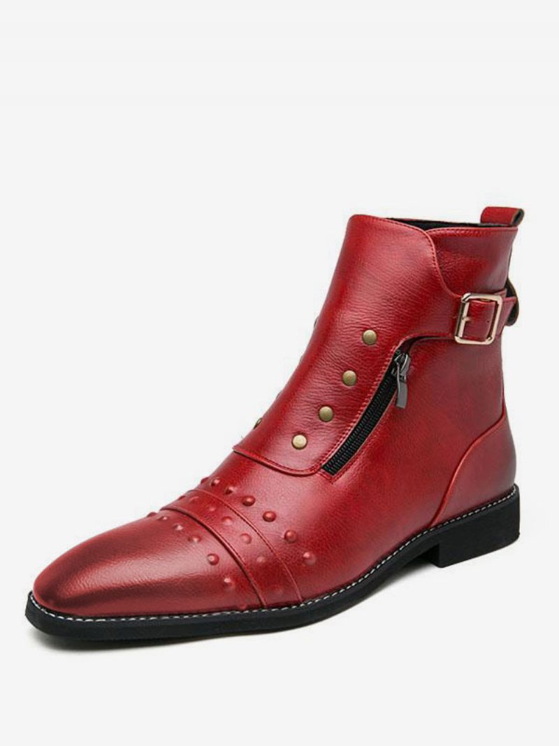 Herren-chelsea-stiefel Mit Nieten Und Stiefeletten Schwarz - Rot