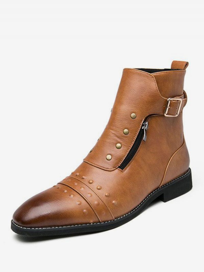 Herren-chelsea-stiefel Mit Nieten Und Stiefeletten Schwarz - Kaffeebraun