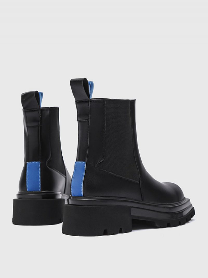 Herren-chelsea-stiefel Schwarze Stiefeletten Mit Runder Zehenpartie - Schwarz