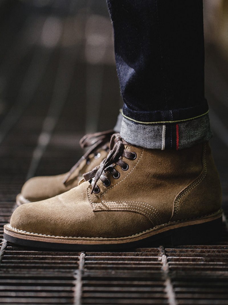 Herren-kampfstiefel Matin Work Kaffeebraun Aus Motorrad-rindsleder Mit Runder Zehenpartie - Kaffeebraun