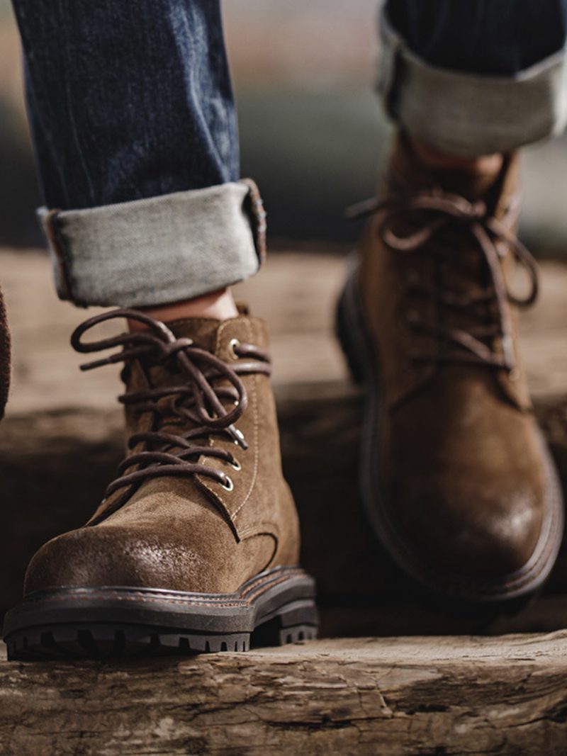 Herren-kurzstiefel Martin Work Aus Kaffeebraunem Wildleder Mit Runder Zehenpartie - Kaffeebraun