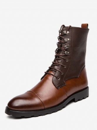 Herren-stiefeletten Pu-leder Runde Zehenpartie Schnürung Braune Cowboystiefel