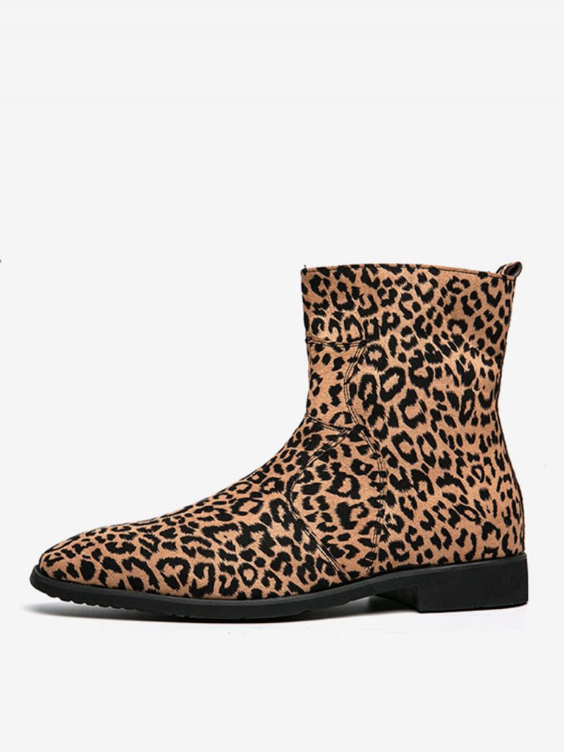 Herrenstiefel Chelsea-stiefel Pu-leder Mit Runder Spitze - Leopard