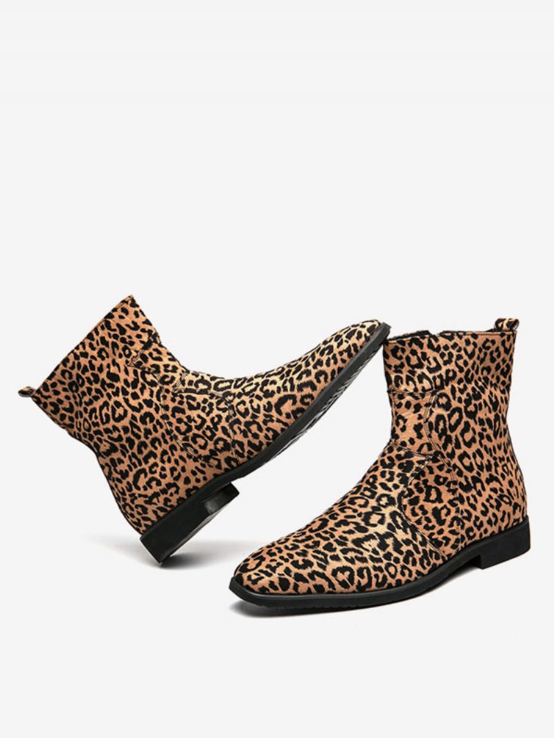 Herrenstiefel Chelsea-stiefel Pu-leder Mit Runder Spitze - Leopard