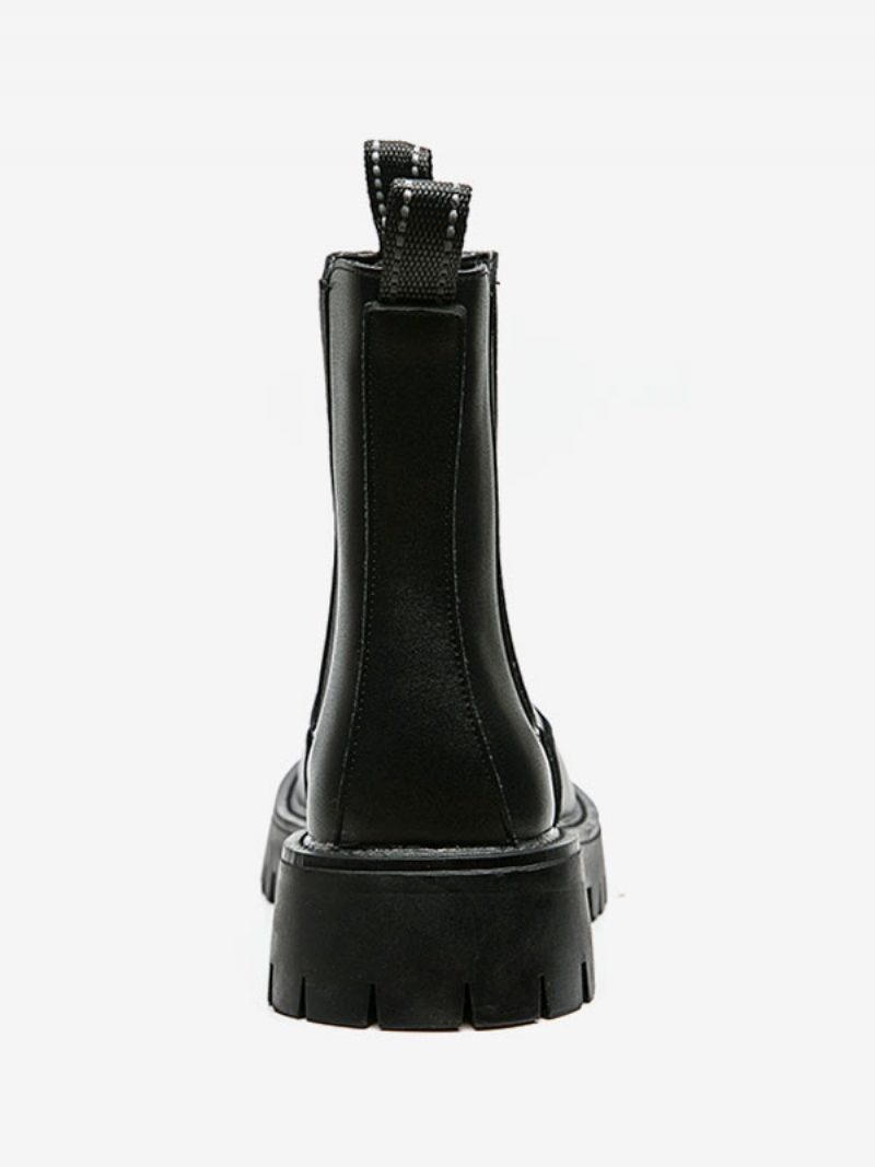 Herrenstiefel Chelsea-stiefel Schwarzes Pu-leder Mit Runder Spitze - Schwarz