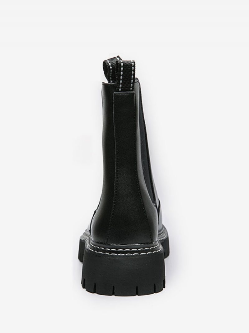 Herrenstiefel Chelsea-stiefel Schwarzes Pu-leder Mit Runder Spitze - Schwarz