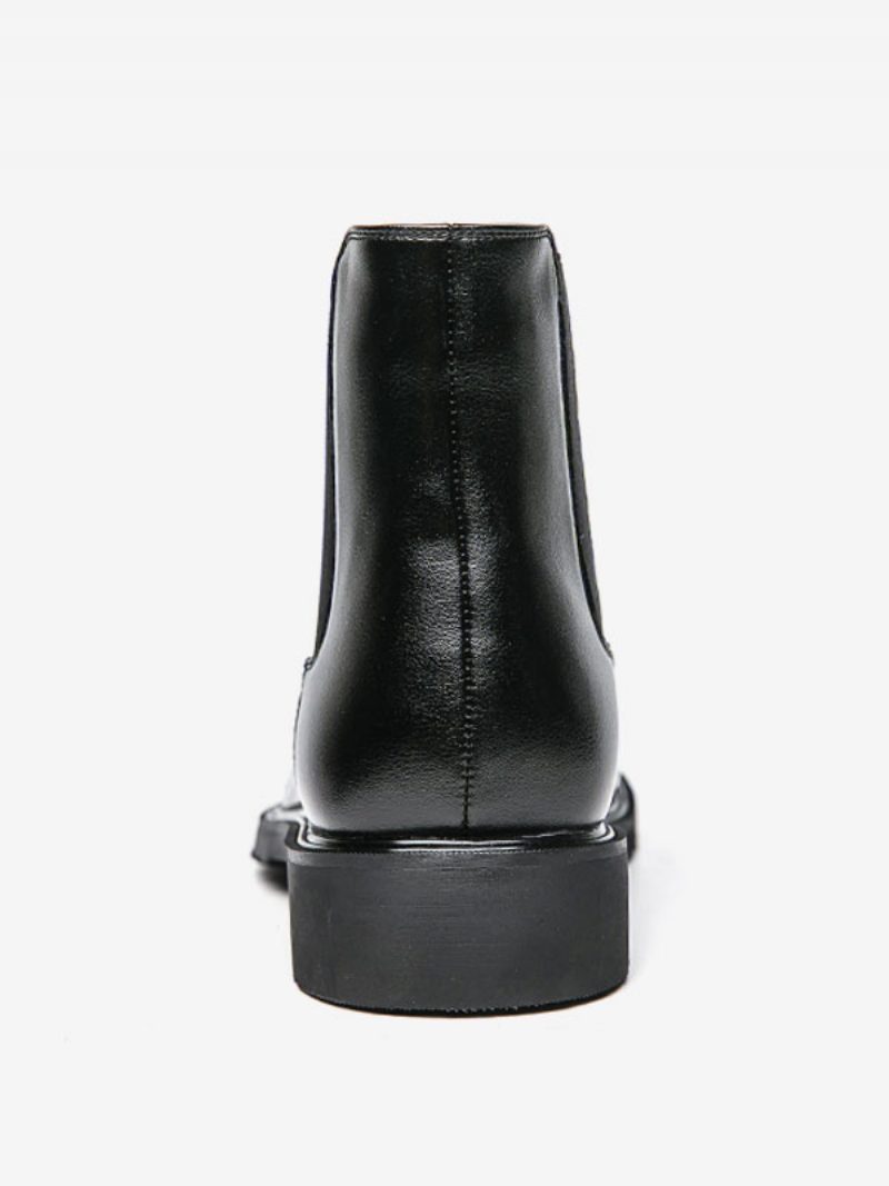 Herrenstiefel Chelsea-stiefel Schwarzes Pu-leder Mit Runder Spitze - Schwarz