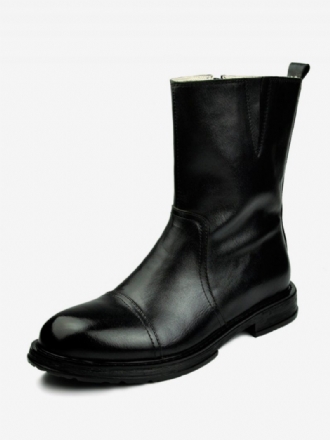 Herrenstiefel Chelsea-stiefel Schwarzes Rindsleder Mit Runder Spitze