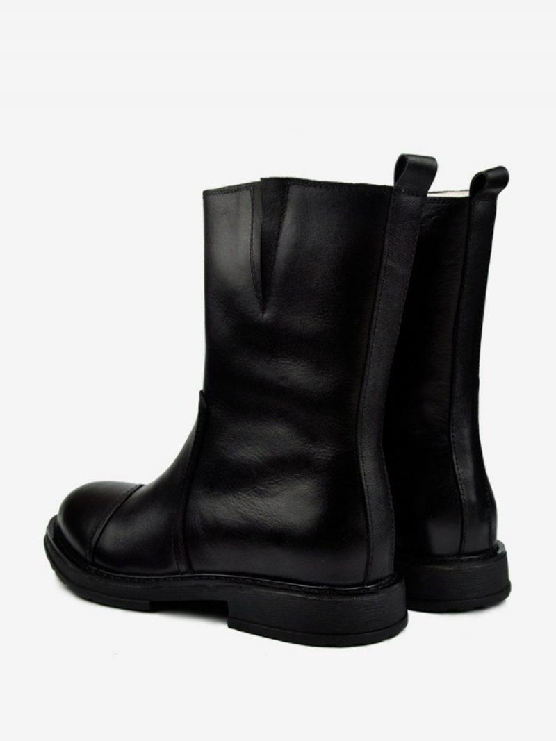 Herrenstiefel Chelsea-stiefel Schwarzes Rindsleder Mit Runder Spitze - Schwarz