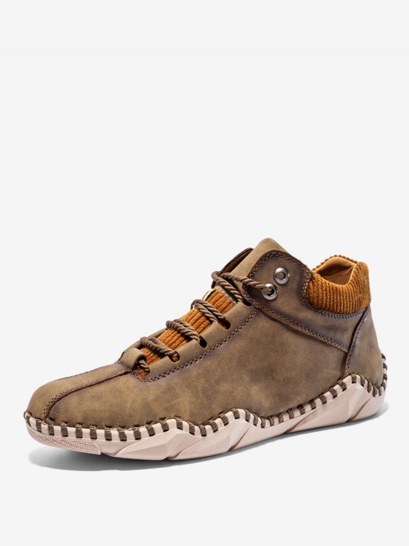 Herrenstiefel Chukka-stiefel Pu-leder Mit Runder Spitze - Khaki