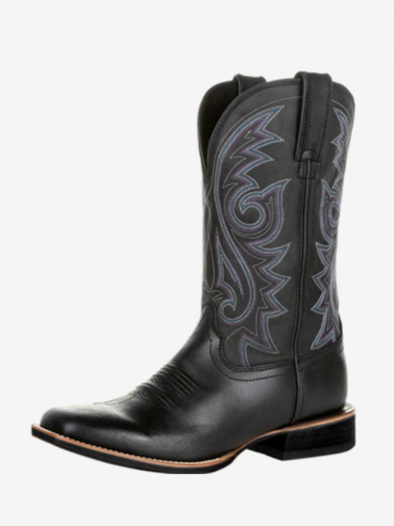 Herrenstiefel Cowboystiefel Kaffeebraunes Pu-leder Spitze Zehenpartie Mittelhohe Stiefel - Schwarz