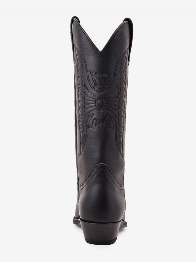 Herrenstiefel Cowboystiefel Tiefbraunes Pu-leder Spitze Zehenpartie Mittelhohe Stiefel - Schwarz