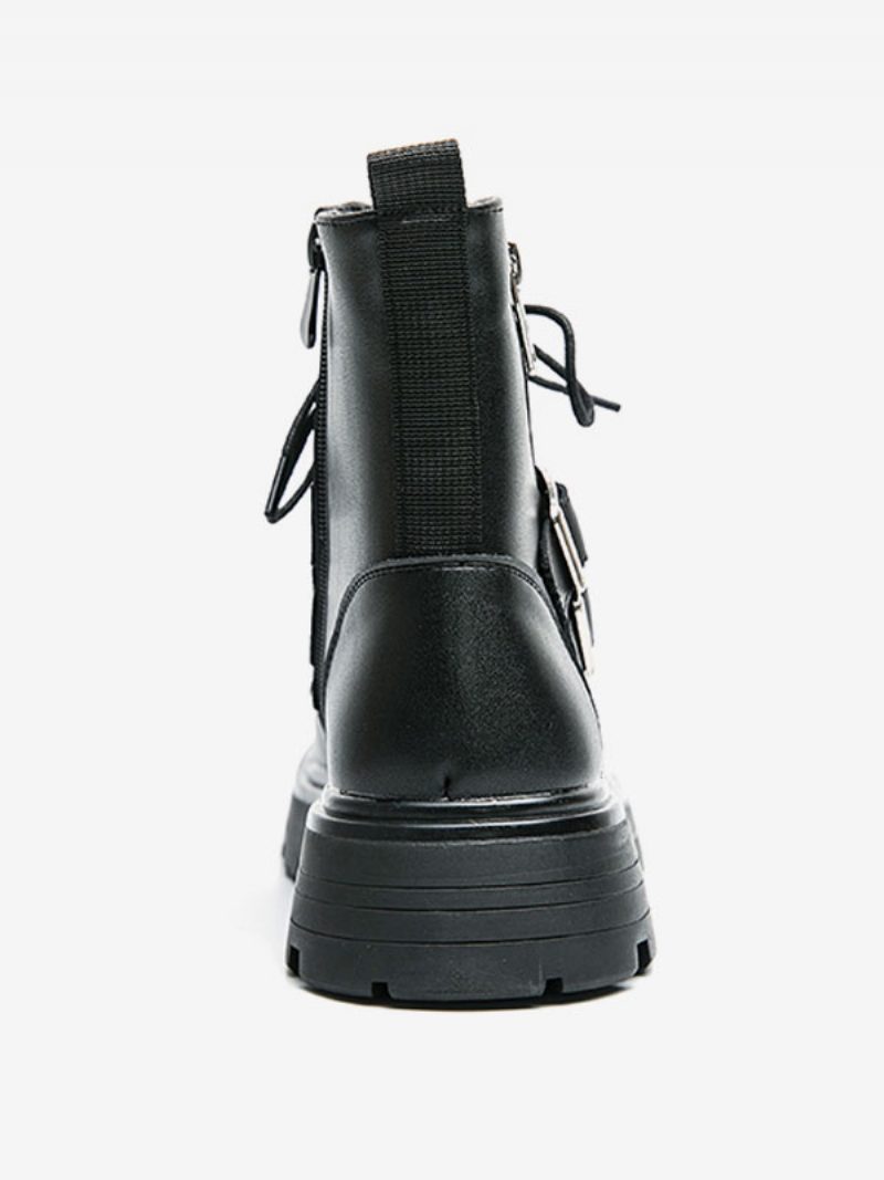 Herrenstiefel Kampfstiefel Pu-leder Monk-riemen Runde Zehenpartie - Schwarz