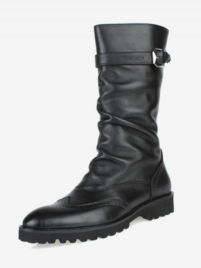 Herrenstiefel Mit Mittlerer Wade Schuhe Arbeitsstiefel Klassische Schwarze Stiefel Aus Rindsleder