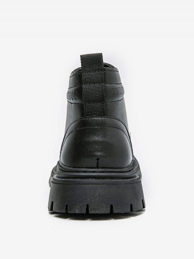 Herrenstiefel Schwarze Kampfstiefel Mit Runder Spitze Schnürstiefeletten - Schwarz