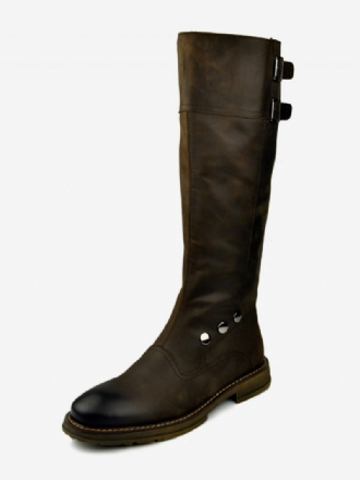 Kniehohe Herrenstiefel Arbeitsstiefel Rindsleder Schicke Kaffeebraune Stiefel