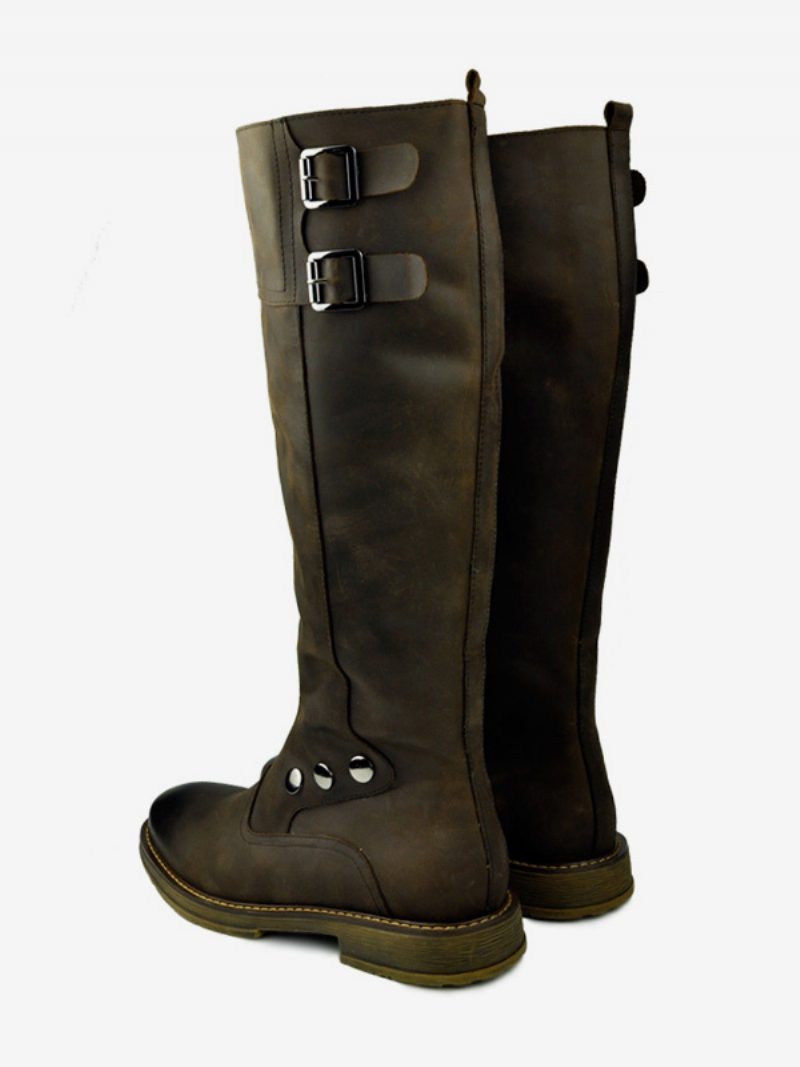 Kniehohe Herrenstiefel Arbeitsstiefel Rindsleder Schicke Kaffeebraune Stiefel - Kaffeebraun