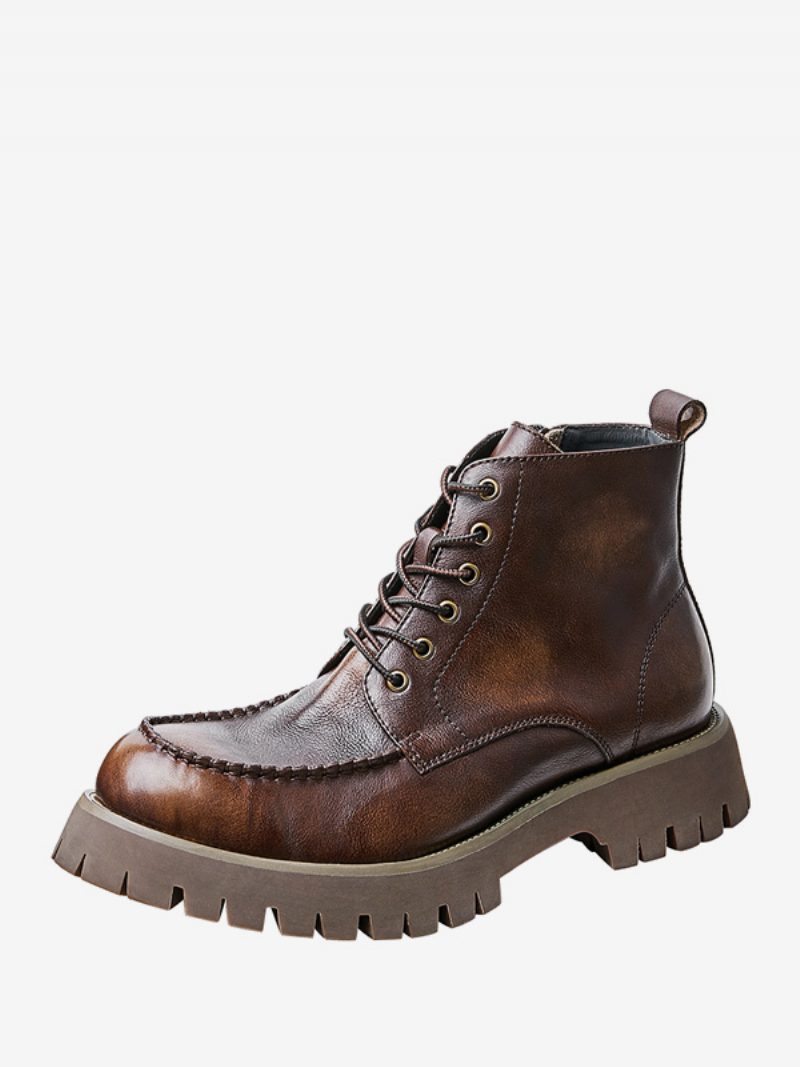 Martin Brogue Business Casual Retro-kampfstiefel Aus Rindsleder Kaffeebraun Mit Runder Zehenpartie Für Herren