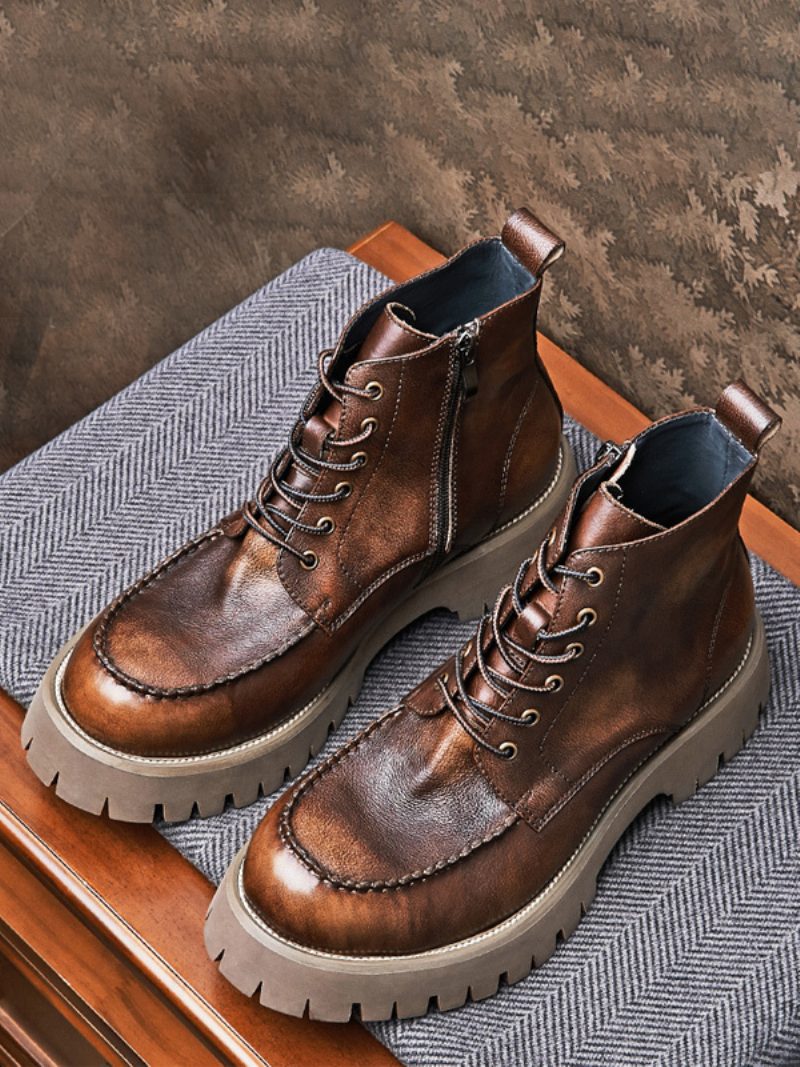 Martin Brogue Business Casual Retro-kampfstiefel Aus Rindsleder Kaffeebraun Mit Runder Zehenpartie Für Herren - Kaffeebraun