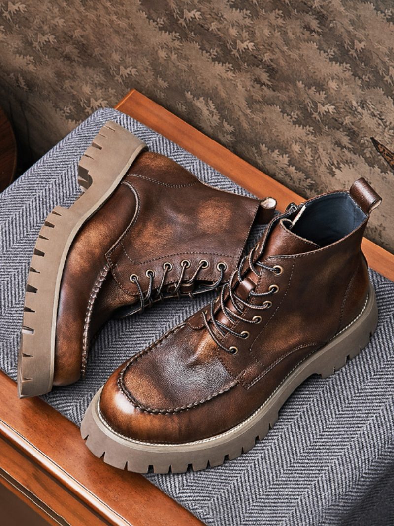 Martin Brogue Business Casual Retro-kampfstiefel Aus Rindsleder Kaffeebraun Mit Runder Zehenpartie Für Herren - Kaffeebraun