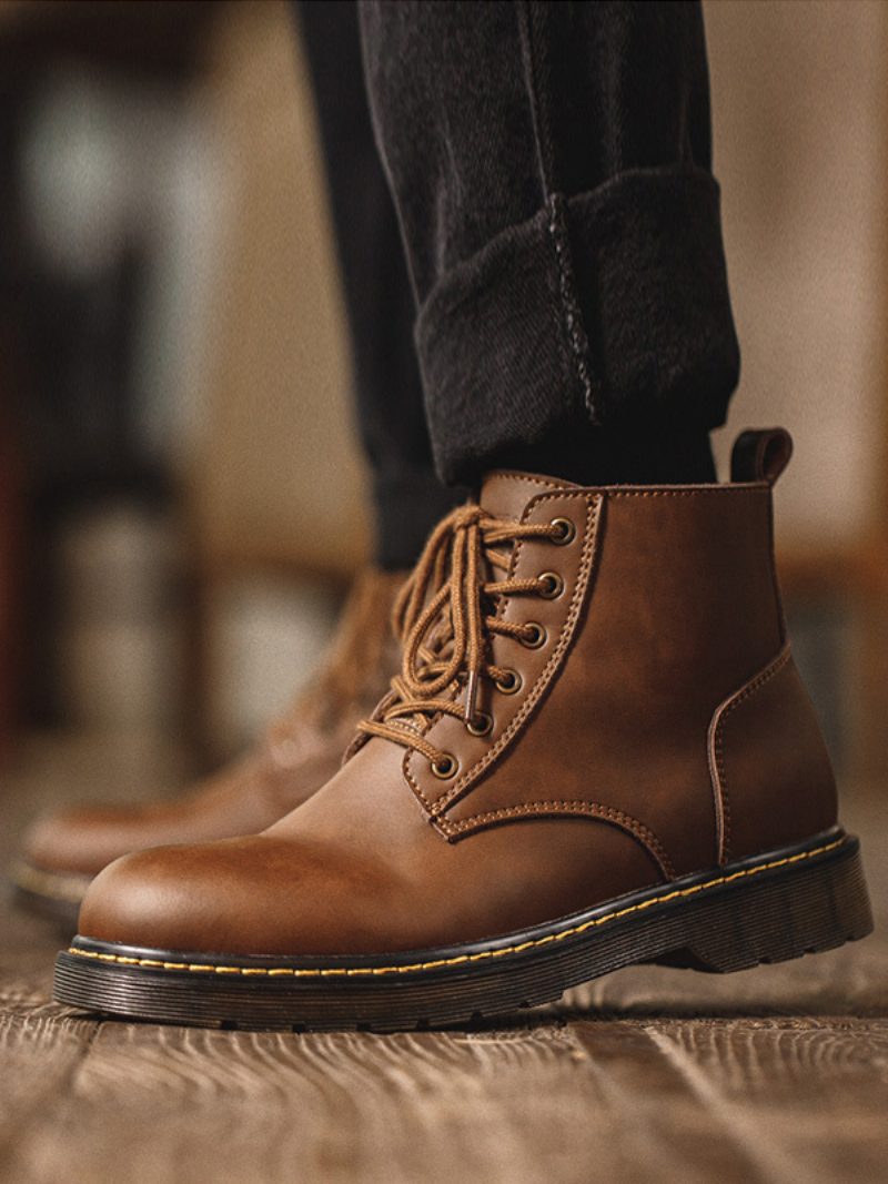 Martin Work Retro-kampfstiefel Aus Rindsleder Kaffeebraun Mit Runder Zehenpartie Für Herren - Kaffeebraun