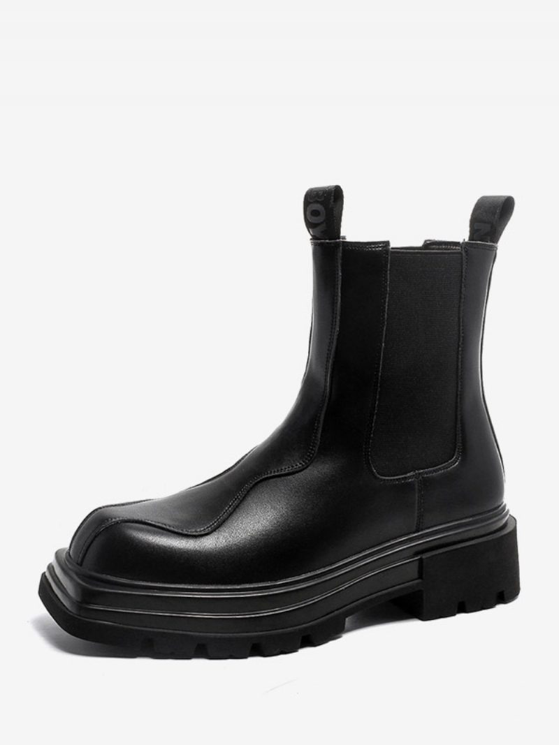 Schwarze Stiefeletten Für Herren Runde Zehenpartie Chelsea-stiefel - Pu Schwarz