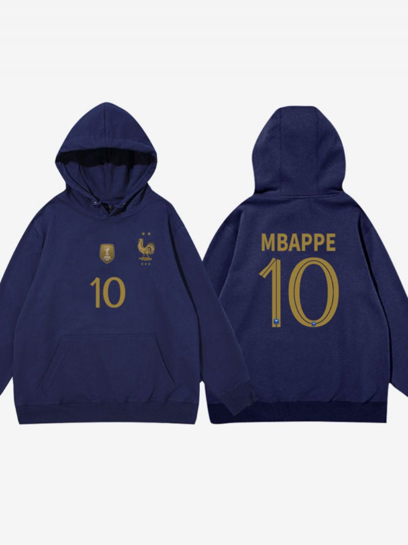 Frankreich Team Les Bleus Nummer 10 Mbappé Herren Kapuzenpullover Blauer Mantel