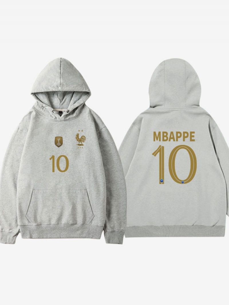 Frankreich Team Les Bleus Nummer 10 Mbappé Herren Kapuzenpullover Blauer Mantel - Grau