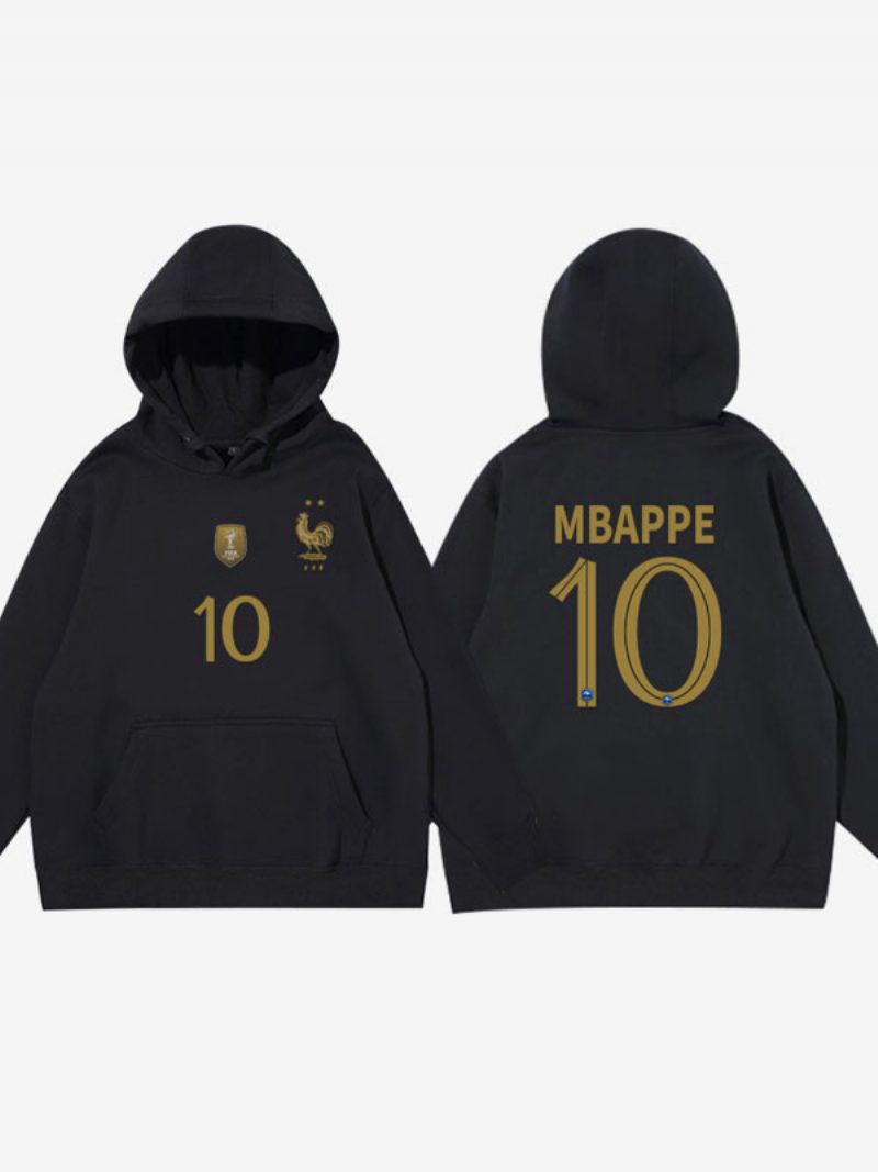 Frankreich Team Les Bleus Nummer 10 Mbappé Herren Kapuzenpullover Blauer Mantel - Schwarz