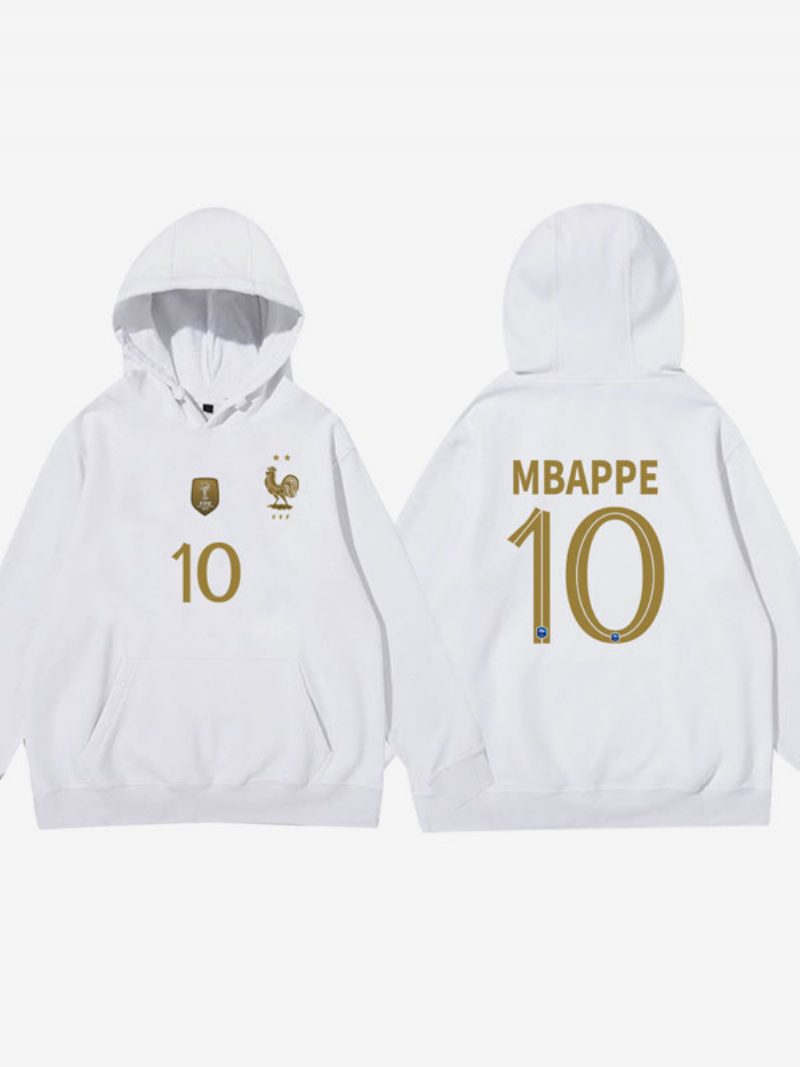 Frankreich Team Les Bleus Nummer 10 Mbappé Herren Kapuzenpullover Blauer Mantel - Weiß