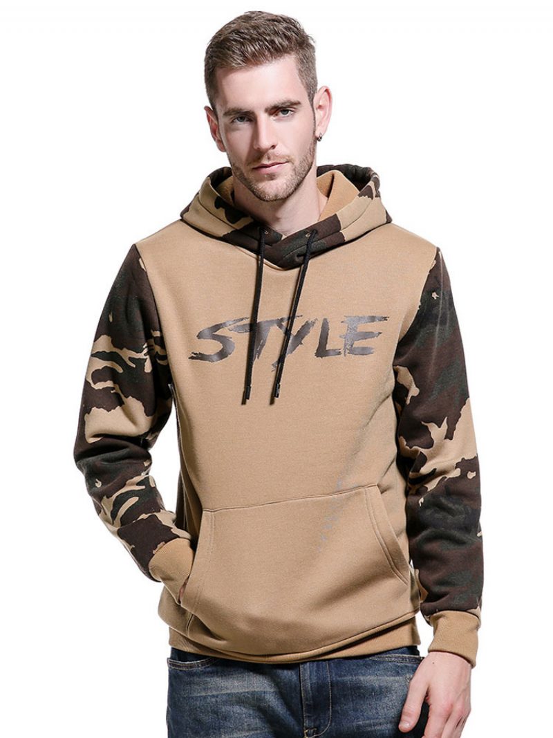 Herren-kapuzenpullover Mit Kapuze Langen Ärmeln Bedrucktes Polyester-freizeit-sweatshirt - Khaki