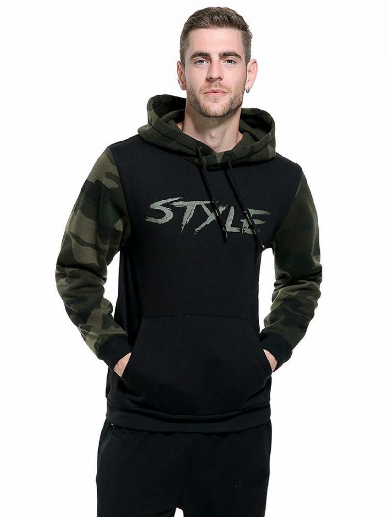 Herren-kapuzenpullover Mit Kapuze Langen Ärmeln Bedrucktes Polyester-freizeit-sweatshirt - Schwarz