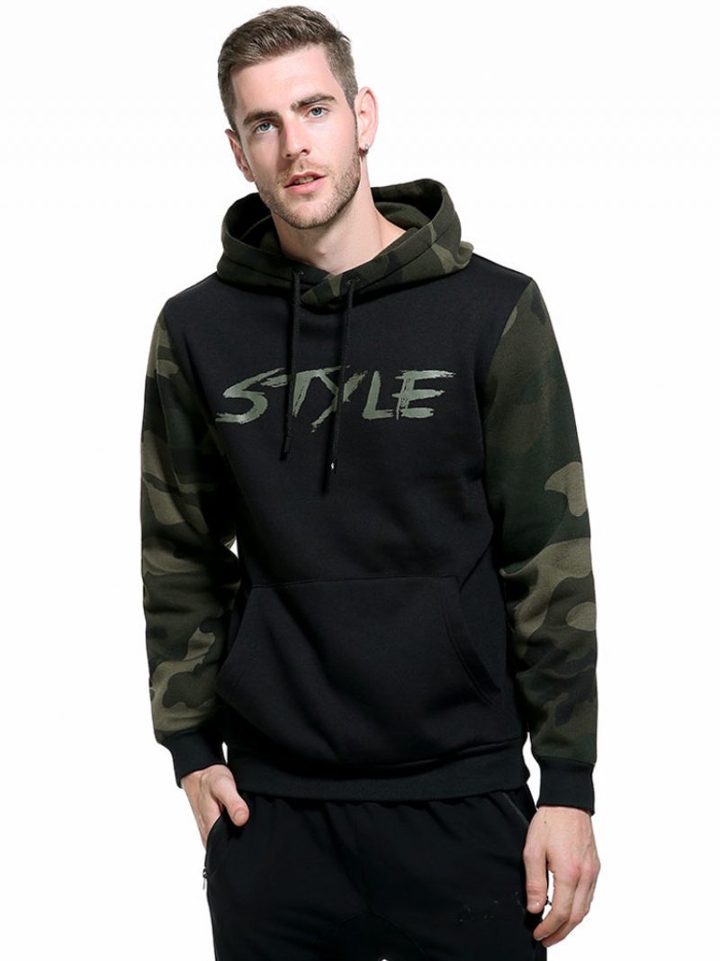 Herren-kapuzenpullover Mit Kapuze Langen Ärmeln Bedrucktes Polyester-freizeit-sweatshirt - Schwarz