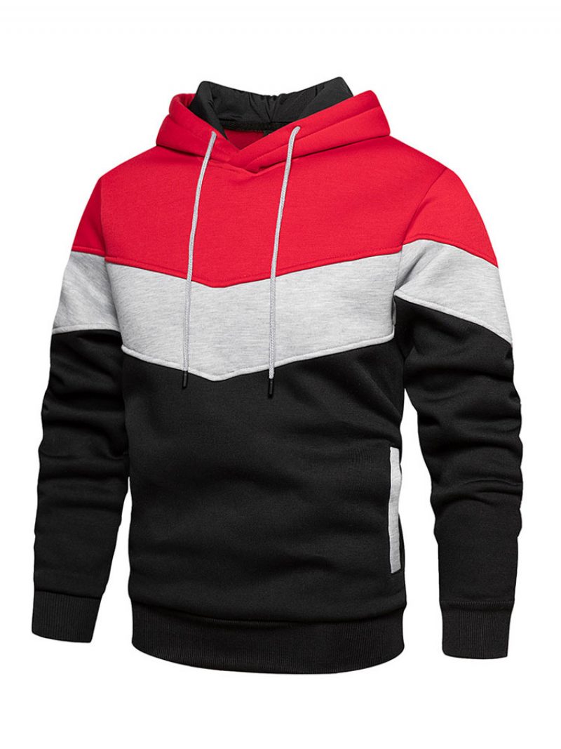 Herren-kapuzenpullover Rot Mit Kapuze Langärmelig Farbblock-polyester-sweatshirt - Burgund