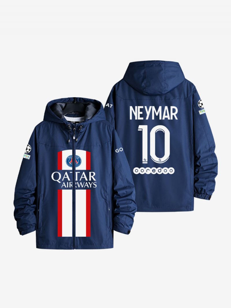 Psg Nummer 10 Neymar Jr Herren-kapuzenjacke Blauer Mantel Mit Reißverschluss