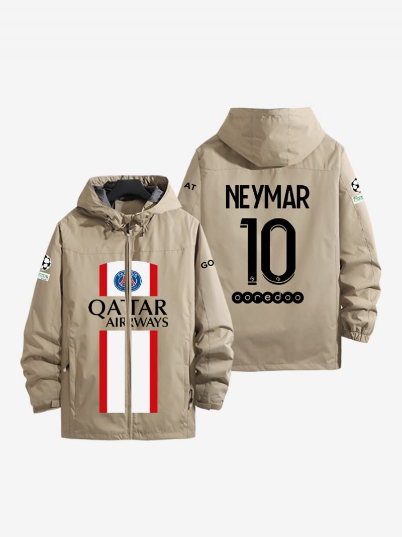 Psg Nummer 10 Neymar Jr Herren-kapuzenjacke Blauer Mantel Mit Reißverschluss - Khaki