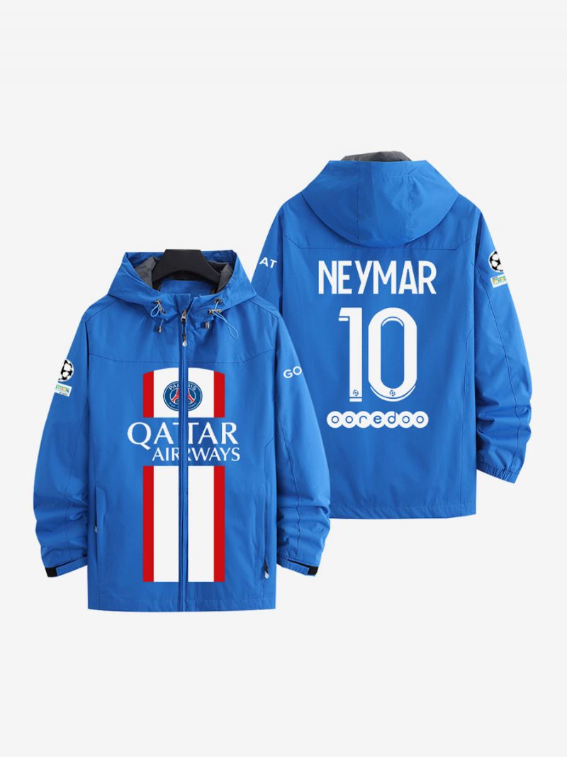 Psg Nummer 10 Neymar Jr Herren-kapuzenjacke Blauer Mantel Mit Reißverschluss - Blau