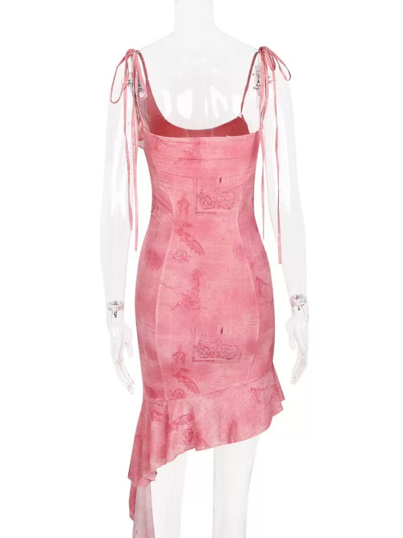 Damen-blumenkleid Minikleider Blumendruck Ärmellos Träger Ausschnitt Sexy Unregelmäßig Spaghettiträger Rüschen Ohne Offene Naht Kurz Sommer - Cameo-Rosa