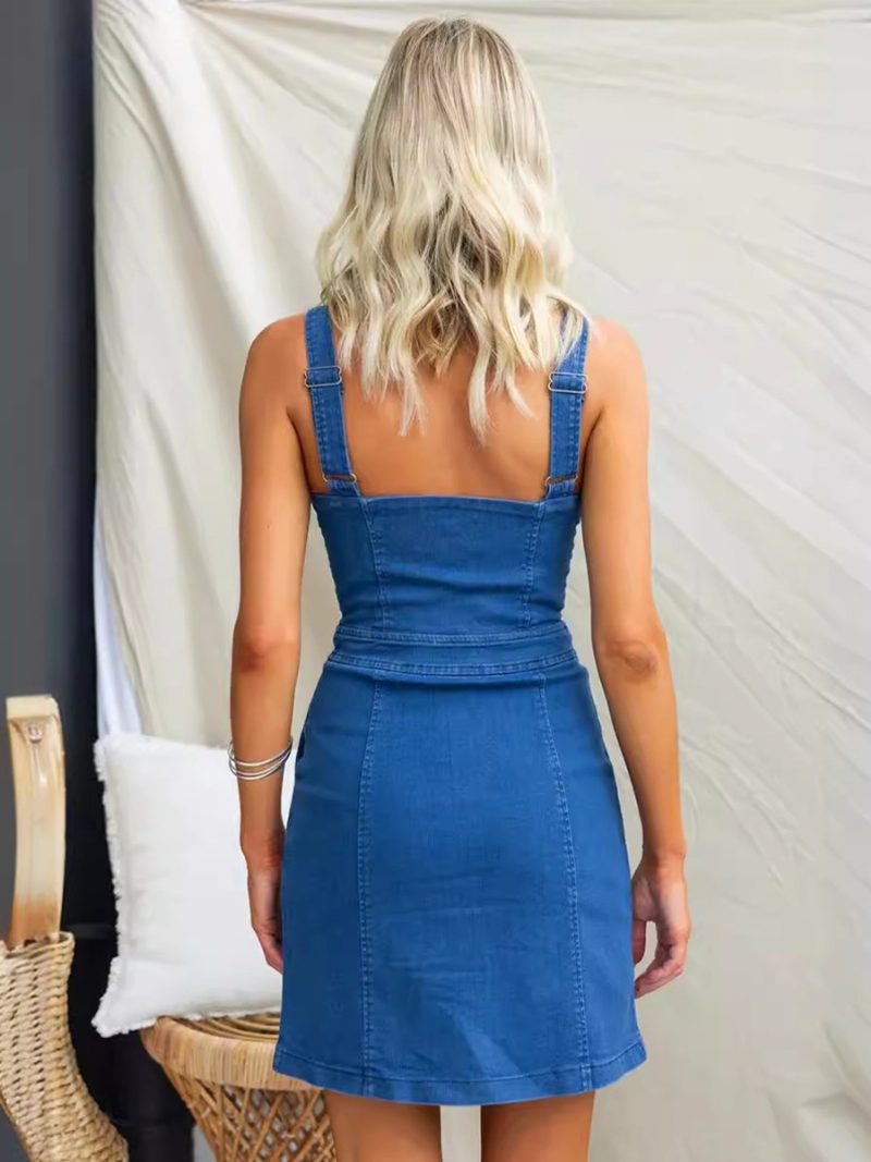 Damen-bodycon-kleider Blau U-ausschnitt Reißverschluss Sexy Ärmellos Bleistiftkleid - Blau