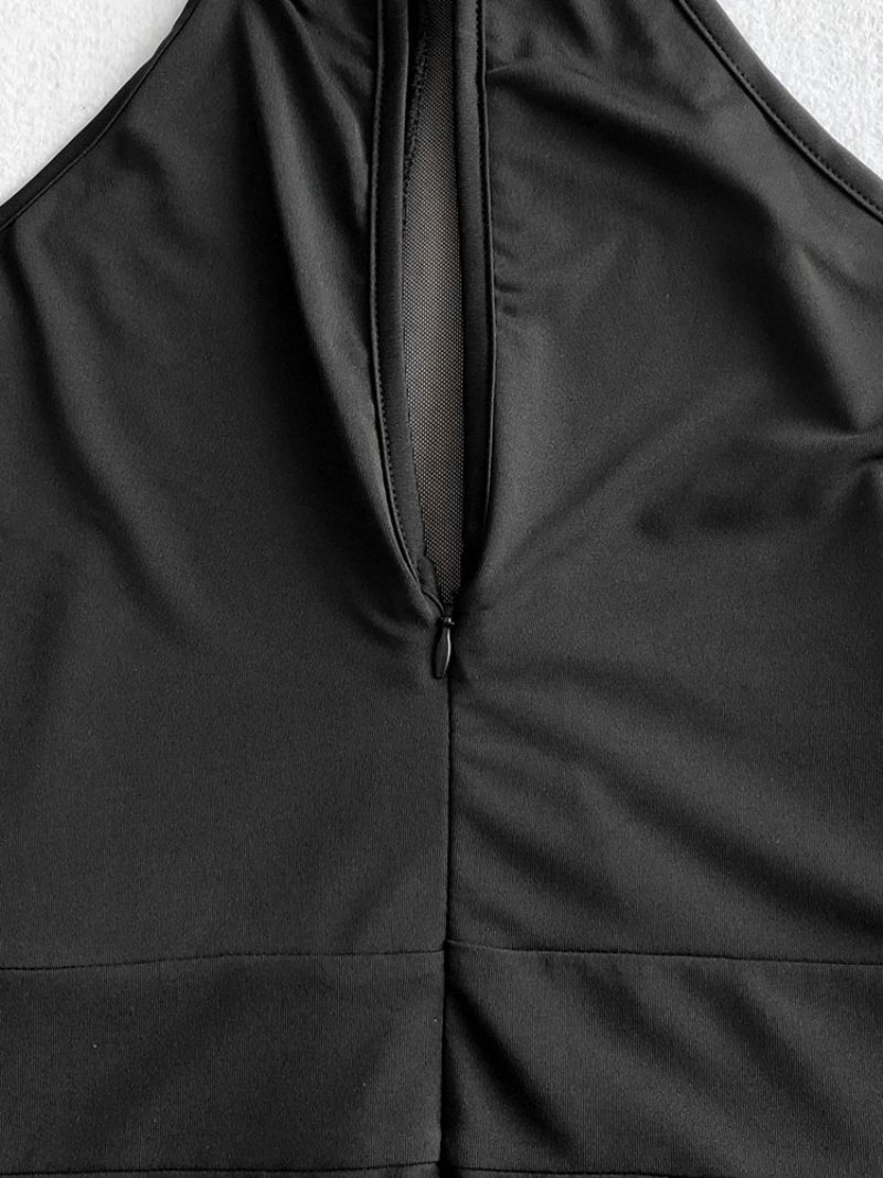 Damen Figurbetontes Kleid Schwarz Neckholder Plissiert Geknotet Lässig Ärmellos Midi-bleistift-wickelkleider - Schwarz