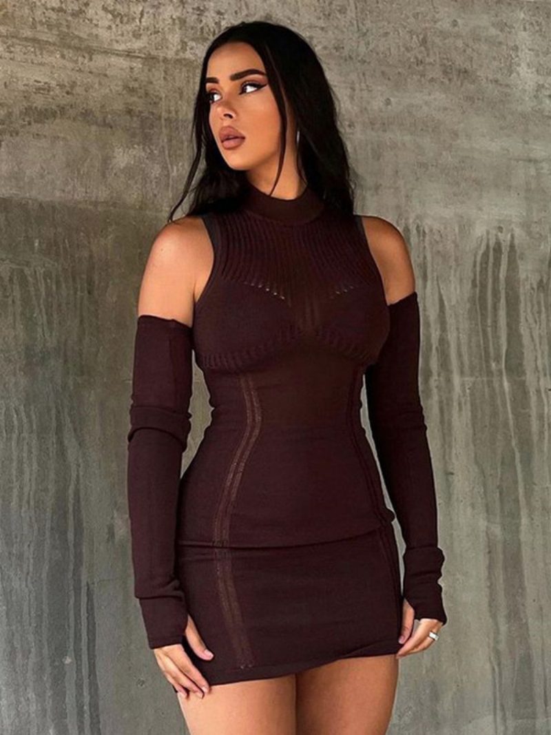 Durchsichtiges Figurbetontes Kleid Für Damen Wendbar Neckholder Sexy Bleistift-minikleider Zum Ausgehen - Kaffeebraun