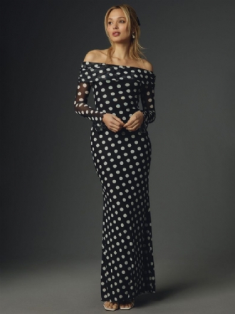 Langes Kleid Mit Polka Dots Schulterfrei Lange Ärmel Schickes Sommer-maxikleid Für Damen