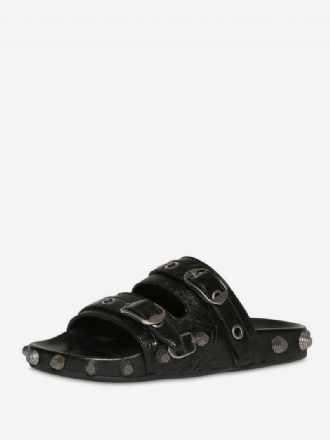 Herren-sandalen Schwarz Offene Zehenpartie Nieten Metalldetail Slip-on-sandalen